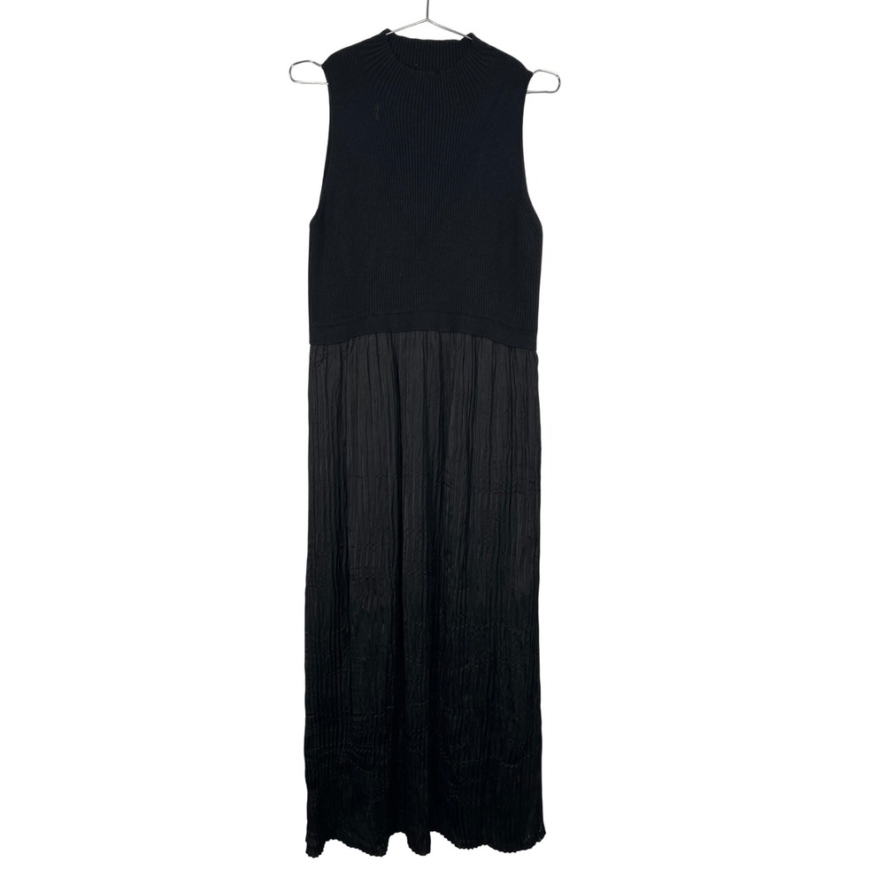 Tribal Femme Black Mock neck Ribbed Pleated Contemporary Maxi Sweater Dress XL
